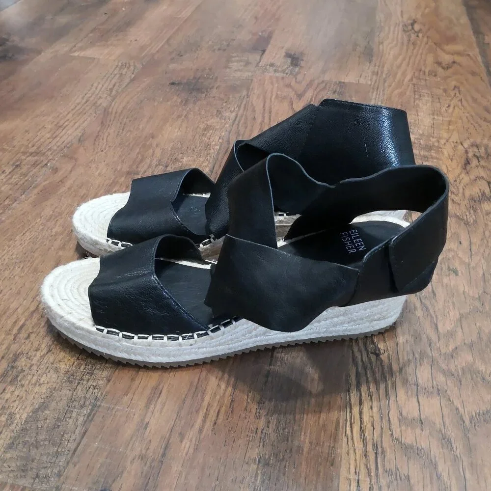 Brand New Eileen Fisher Willow Tumbled Leather Wedge‎ Espadrille Size 10